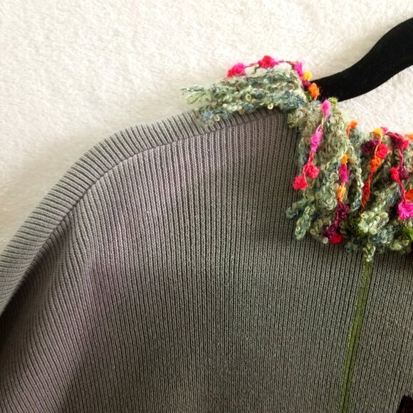 Debra Murray W M Vtg olive Wearable Art Hand Painted Shoe-Print Knit Cardigan - Picture 16 of 16